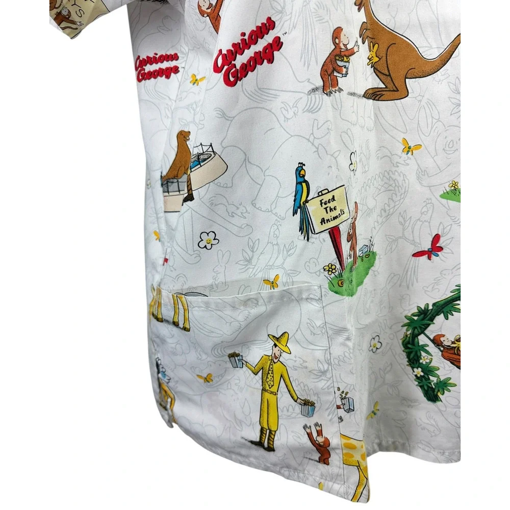✨2/$20 Curious George Adventures Cartoon Nurse CNA V-Neck Scrub Top Large - Picture 4 of 13
